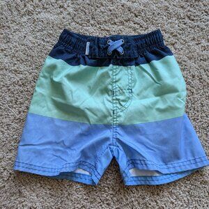 Rugged Butts Kids Swim Trunks, Green and Blue Colorblock, Size 2T